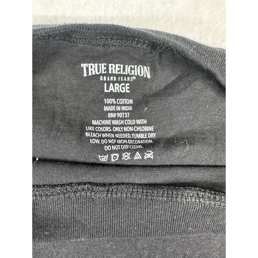 True Religion Black T-Shirt Men's Large Gold Logo Graphic Tee Cotton Crewneck